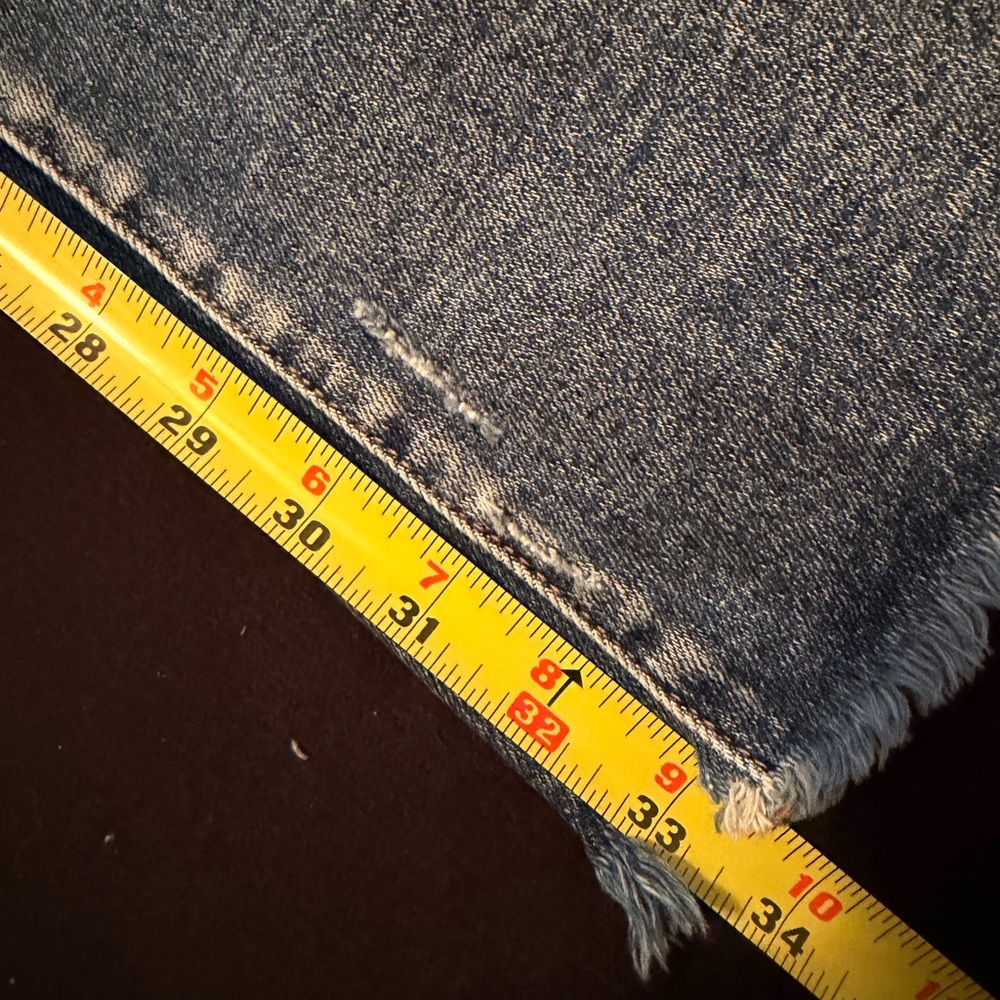 Risen jeans  high rise dark wash Straight Leg Jeans long 33” frayed hem - Picture 12 of 15